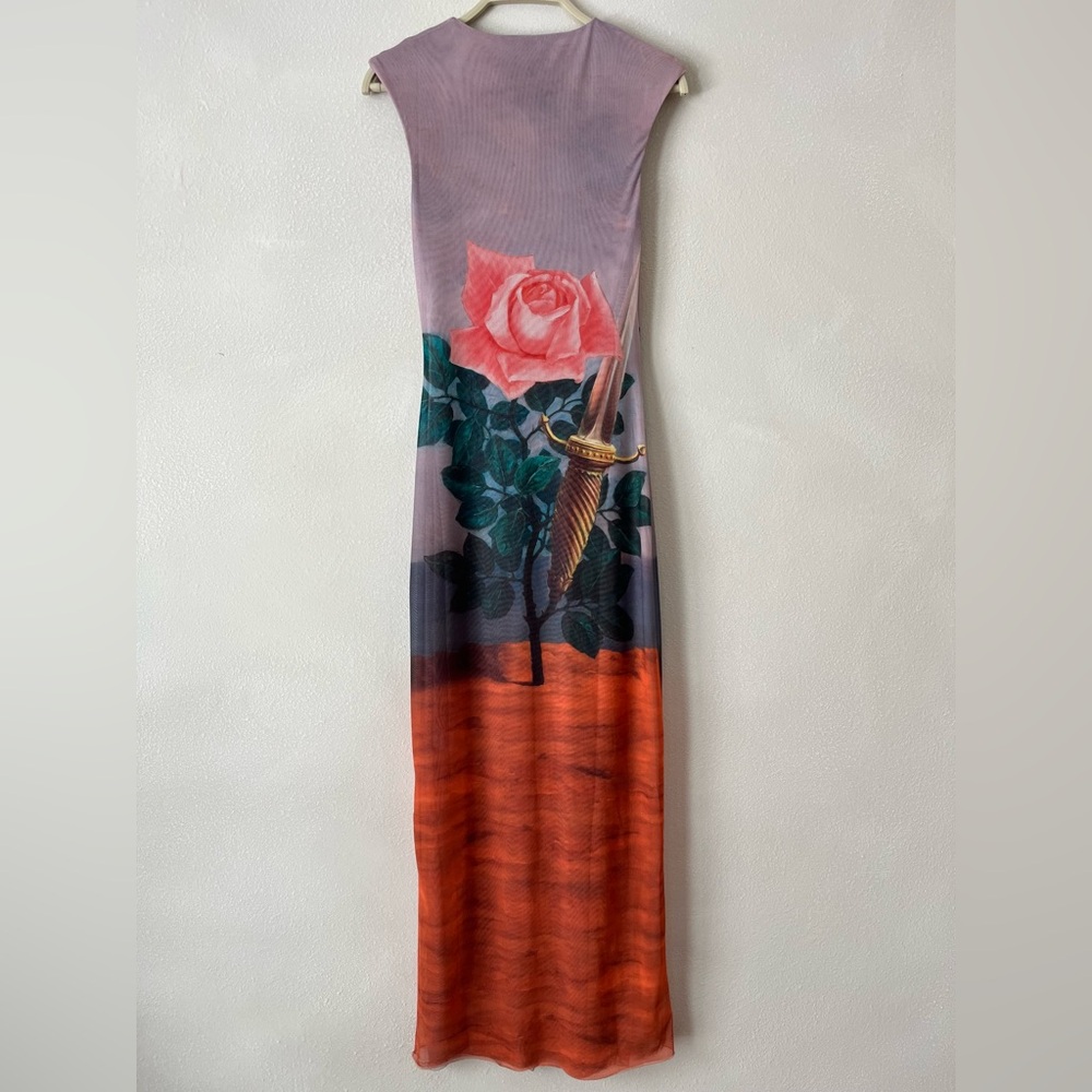 Zara S René Magritte Rose Print Mesh Sheath Maxi Dress like new - Picture 5 of 5